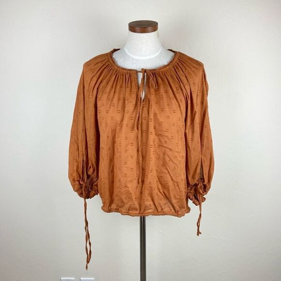 Sundance Peasant Style Tie-Front Blouse - Burnt Orange - Picture 2 of 7